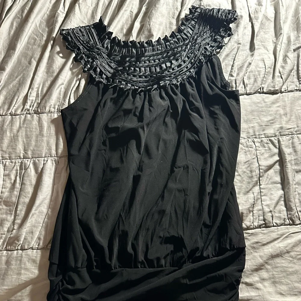 Perseption Black Ruffled Neck Blouse - Picture 1 of 6